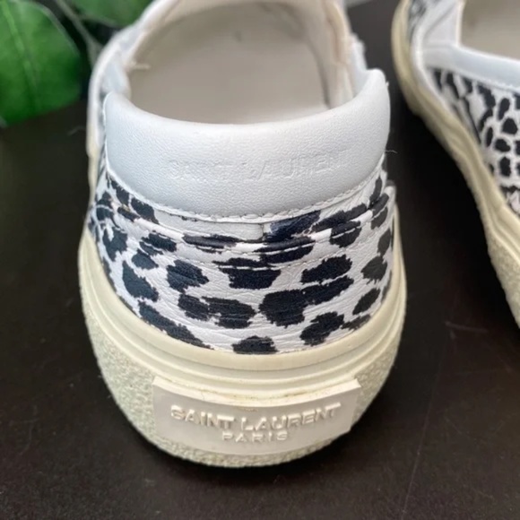 Saint Laurent White And Black Leopard Print Venice Slip-On Sneakers w/ Box - Picture 6 of 14